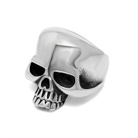 Men's Silver Cool Punk Vintage Gothic Skull Biker Stainless Steel Smooth Polished Skull Head Ring