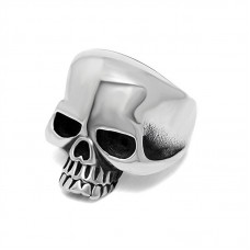 Men's Silver Cool Punk Vintage Gothic Skull Biker Stainless Steel Smooth Polished Skull Head Ring