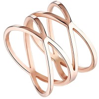 Womens 14MM Rose Gold Tone Stainless Steel Double "X" Criss Cross Infinity Ring