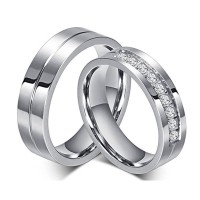 6MM Titanium Stainless Steel Promise Engagement Couple Wedding Bands for Him and Her Women Cubic Zirconia CZ Rings