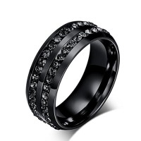 Men's 8mm Stainless Steel Black CZ Rhinestone Promise Anniversary Wedding rings