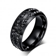 Men's 8mm Stainless Steel Black CZ Rhinestone Promise Anniversary Wedding rings