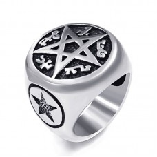 Men's Pentacle Pentagram Rune Star Magic Casting Stainless Steel Wiccan Biker Ring