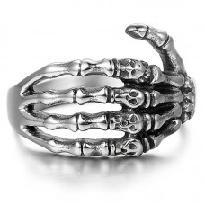 Stainless Steel Skull Hand Rings for Men Women 