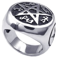 Mens Vintage Pentagram Stainless Steel Ring