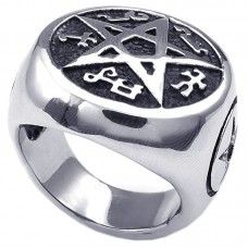 Mens Vintage Pentagram Stainless Steel Ring