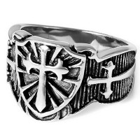  Men's Cross Sword Shield Stainless Steel Ring 