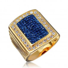 Men Retro Blue Crystal Rhinestone Clay Stainless Steel Ring 