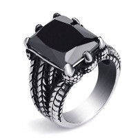 Mens Boys Dragon Claw Black Cubic Zirconia Biker Stainless Steel Ring