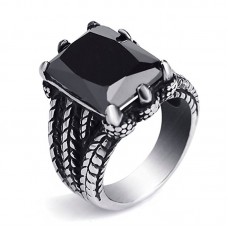 Mens Boys Dragon Claw Black Cubic Zirconia Biker Stainless Steel Ring