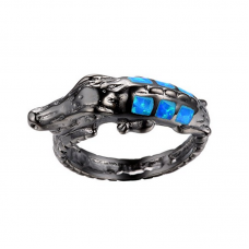 Blue Fire Opal Lifelike Alligator Shape Black Gold Plated Stainless Steel Rings for Women's Halloween 